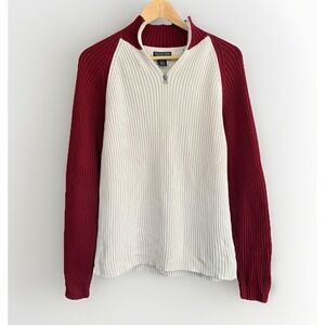 VTG Polo Jeans Ralph Lauren Quarter Zip Sweater Burgundy Cream Flag 90s Men's M
